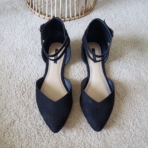 F21 Black Suede Pointed-Toe Flats